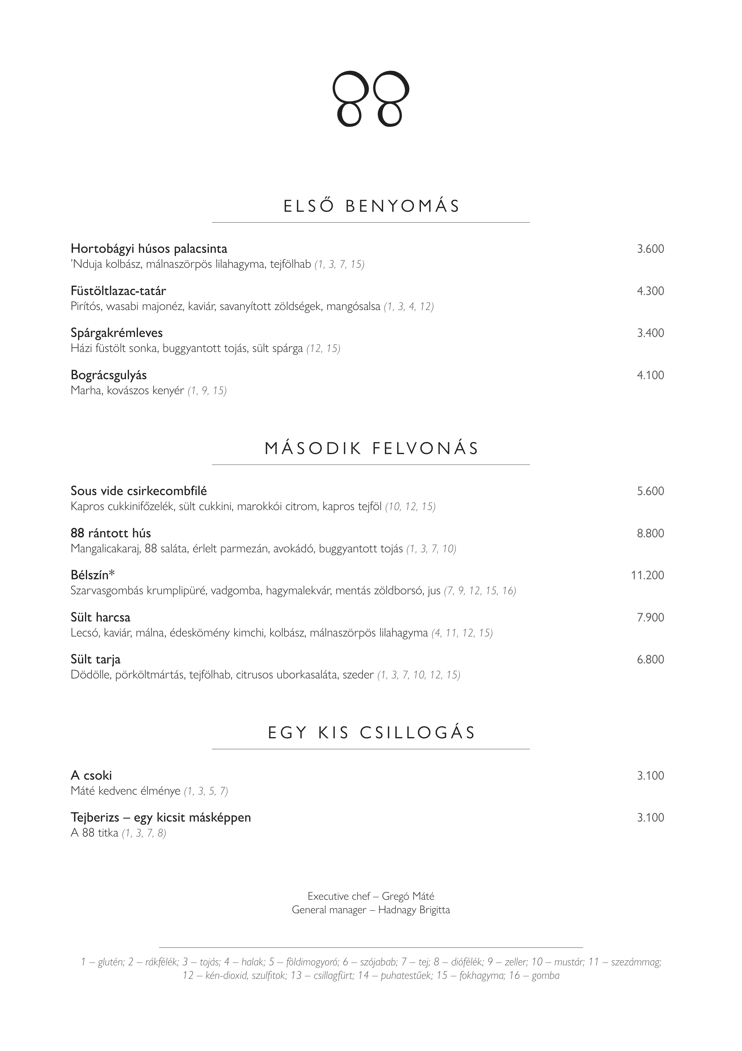 Bükkös Hotel Szentendre Étlap